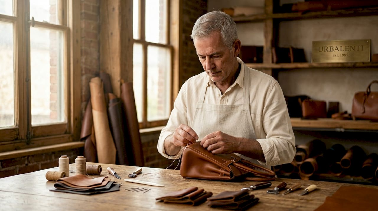 Craftsman hand-stitching luxury leather handbag