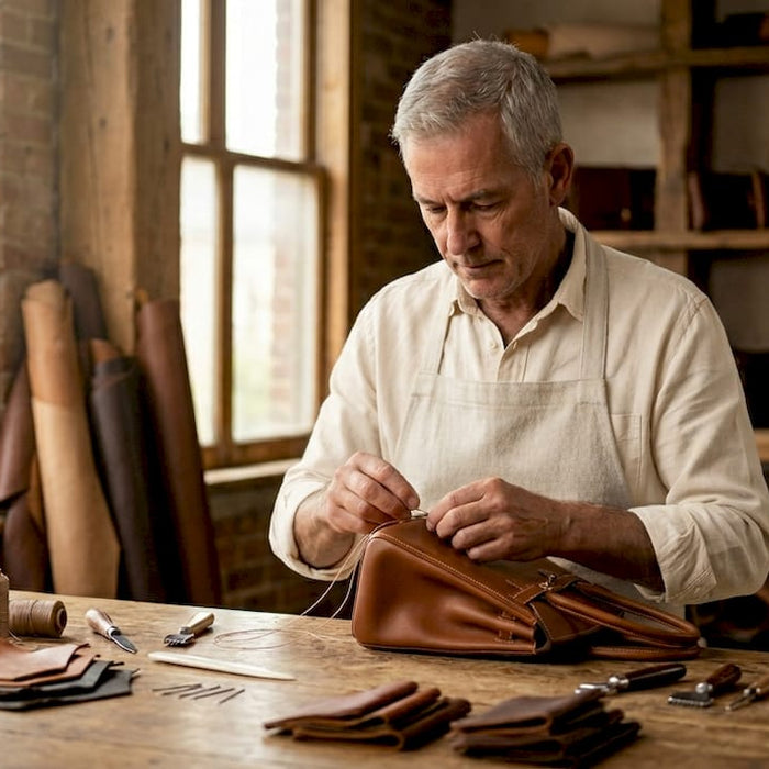 Craftsman hand-stitching luxury leather handbag