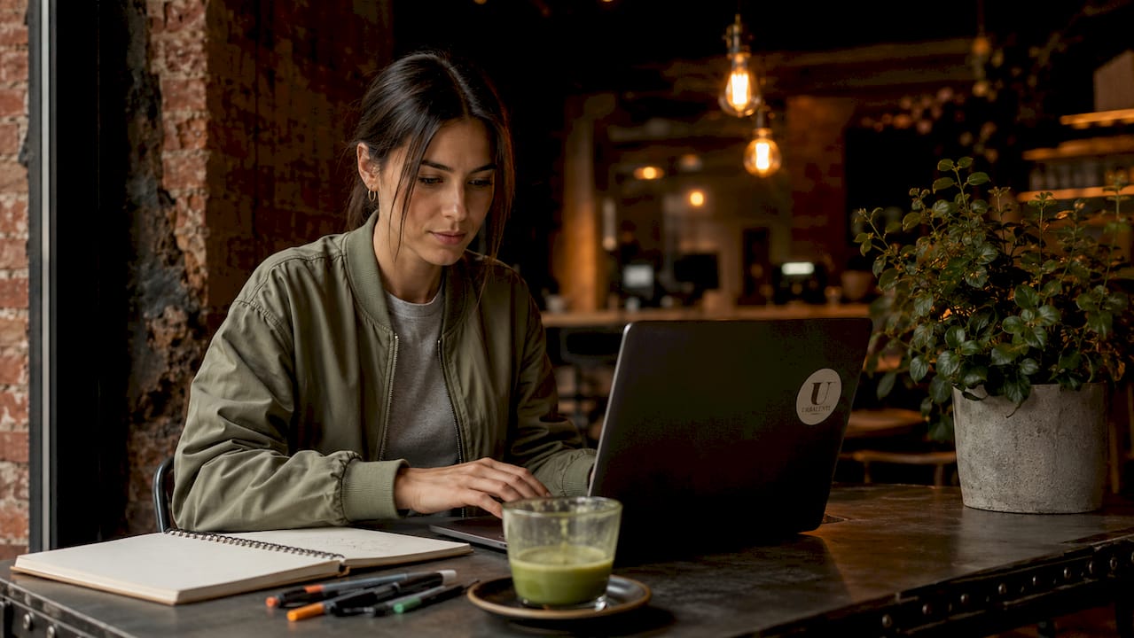 Entrepreneur setting up Linktr.ee alternative on laptop