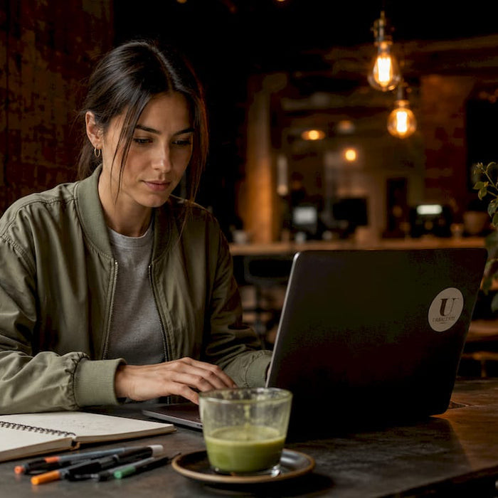 Entrepreneur setting up Linktr.ee alternative on laptop