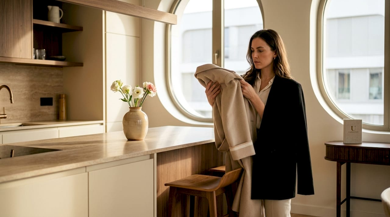 Woman choosing luxury garments in elegant closet