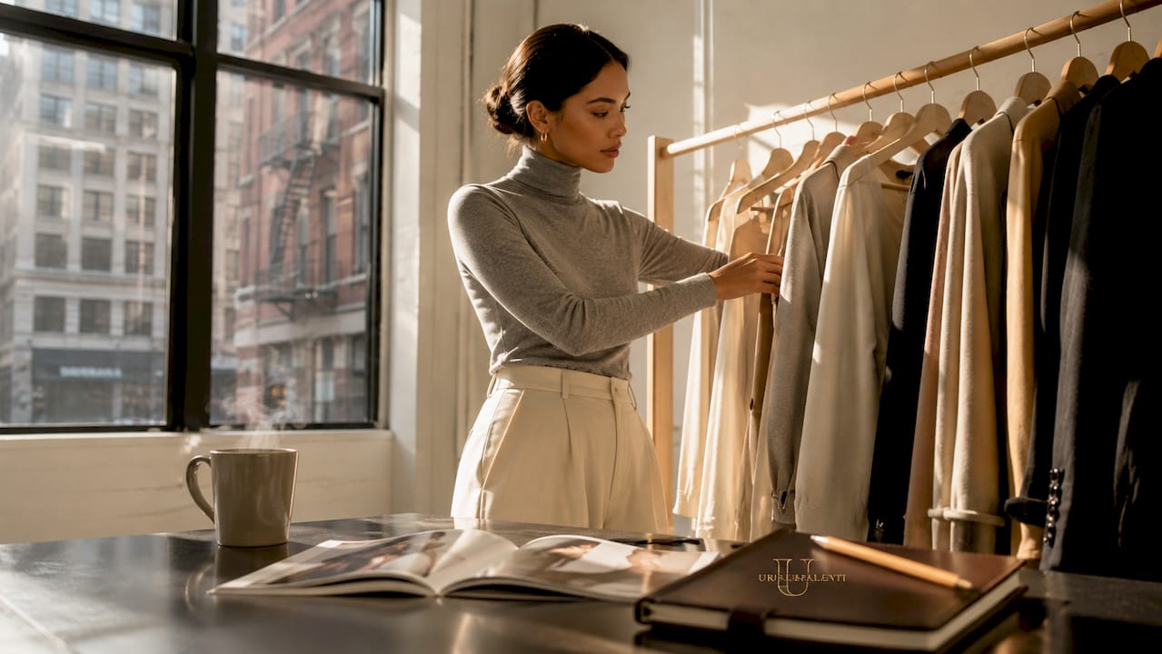Fashion editor editing wardrobe in loft