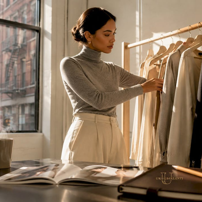 Fashion editor editing wardrobe in loft