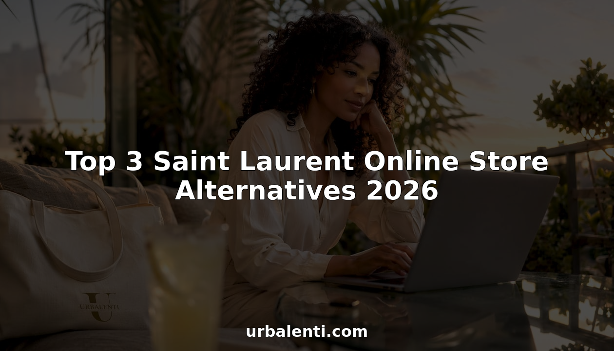 Woman browsing luxury fashion website on laptop in apartment