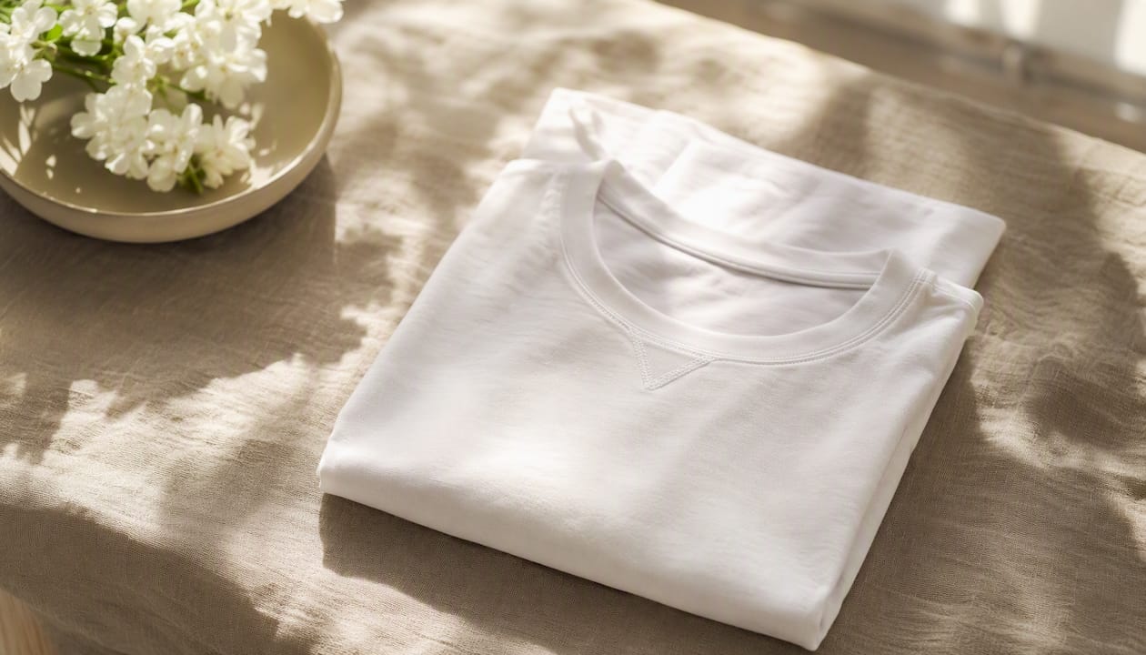 Luxury folded white men's tee flat lay