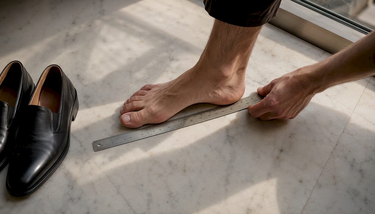Foot measuring length with ruler