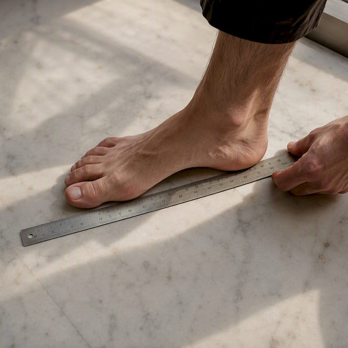 Foot measuring length with ruler