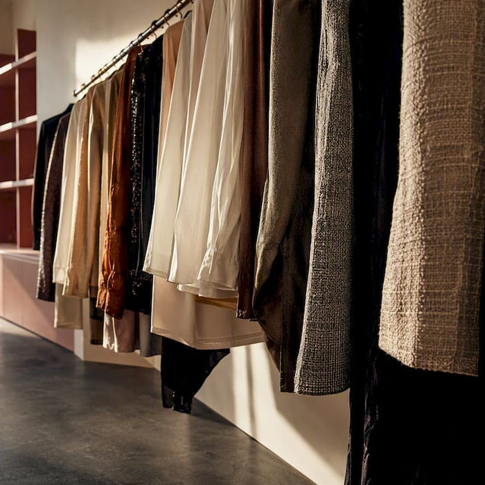 Anonymous designer garments in Milan stockroom