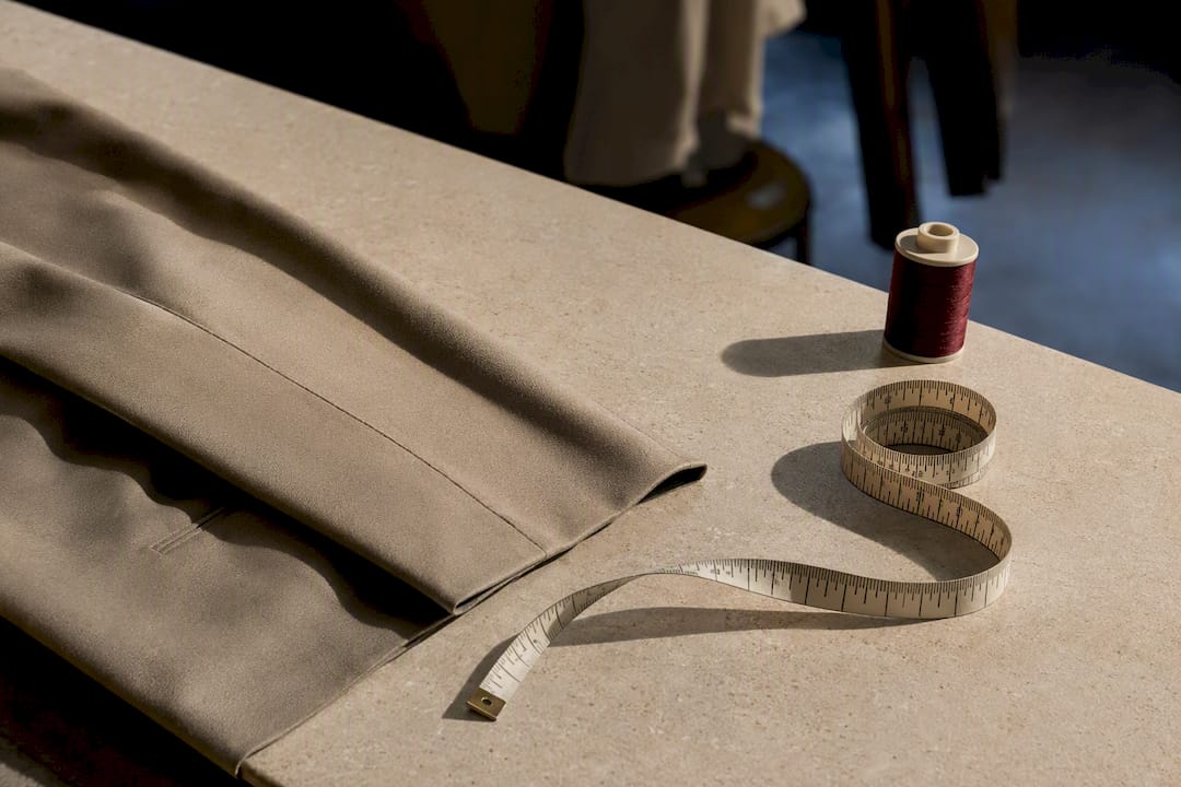 Centimeter tape beside tailored garment edge