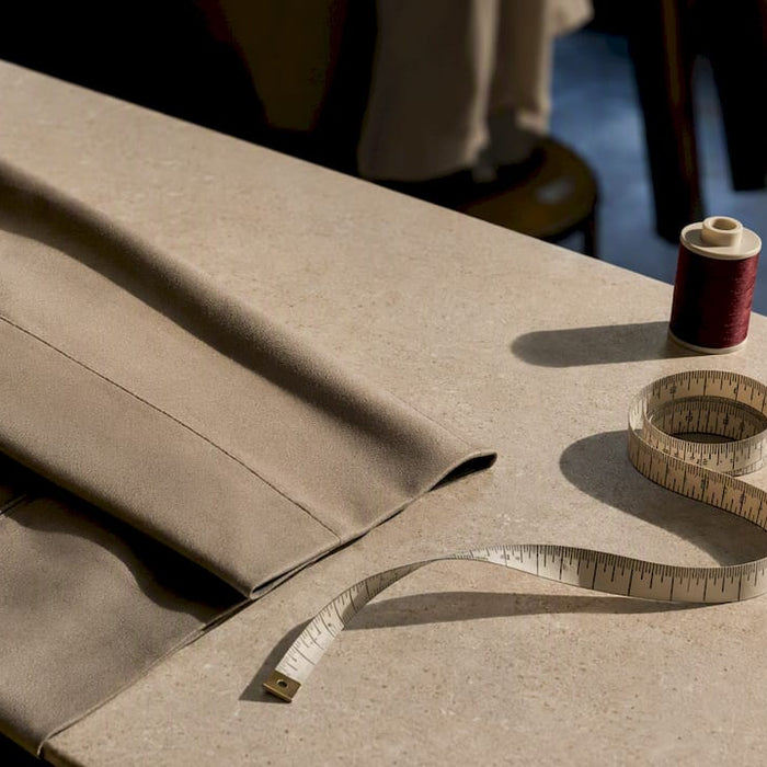 Centimeter tape beside tailored garment edge