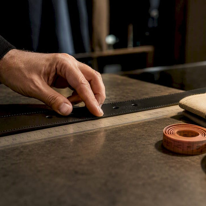 Measuring leather belt center hole with ruler