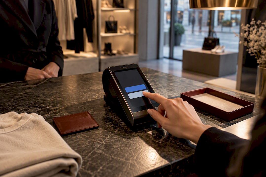 Selecting local currency at boutique checkout