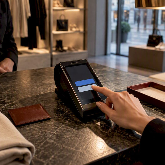Selecting local currency at boutique checkout