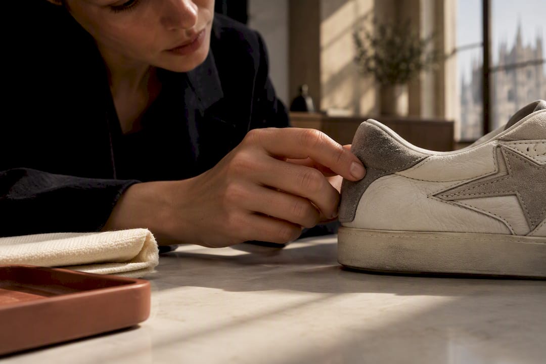 Close inspection of sneaker construction details
