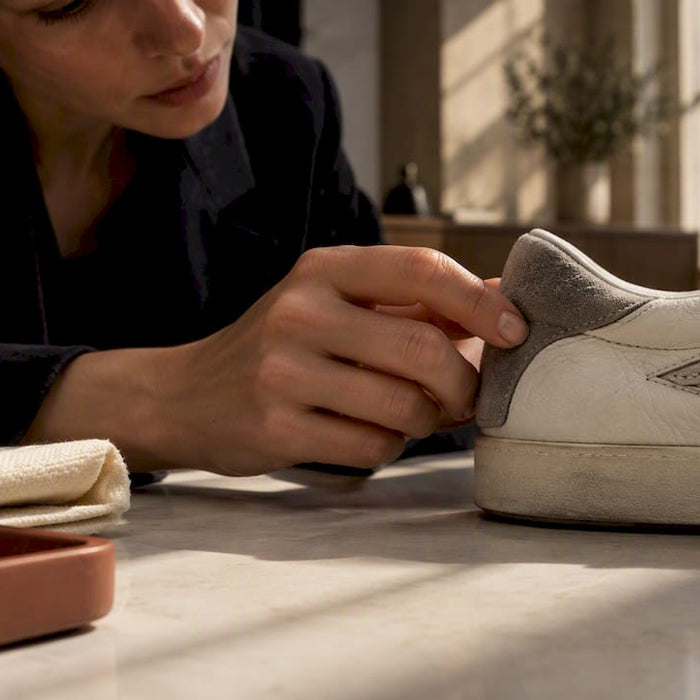 Close inspection of sneaker construction details