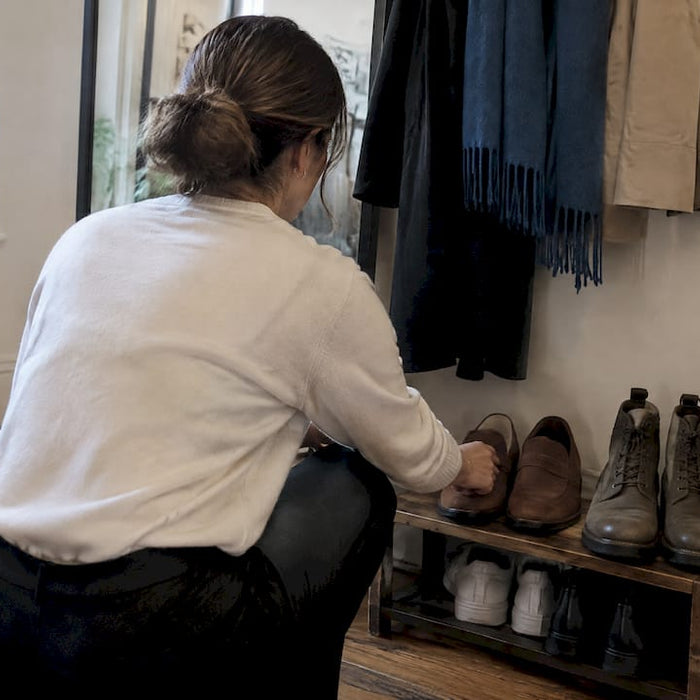 Suede loafers beside nubuck boots