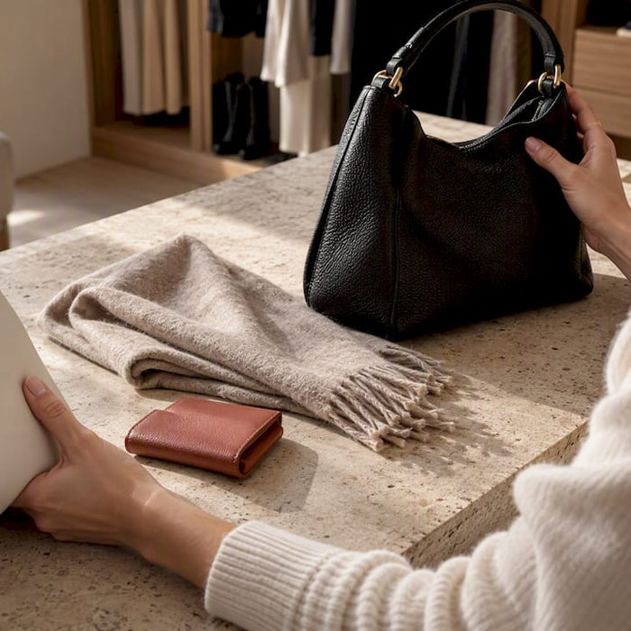 Shopper comparing cropped designer bag details