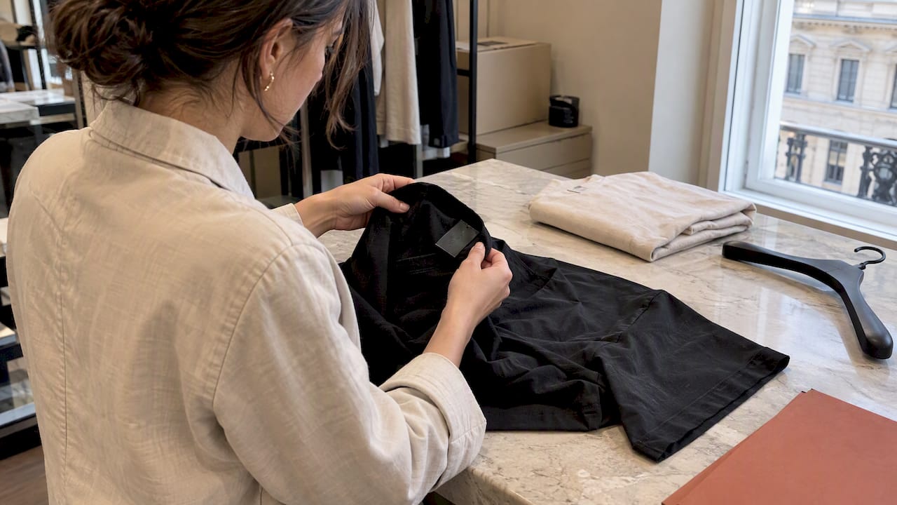 Collector inspecting Fear of God shirt authenticity