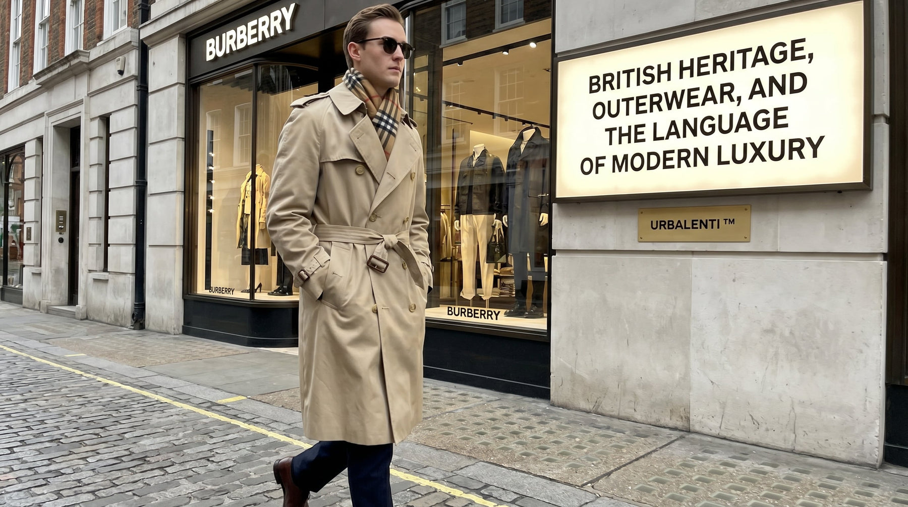 Burberry trench coat and British luxury fashion editorial — URBALENTI