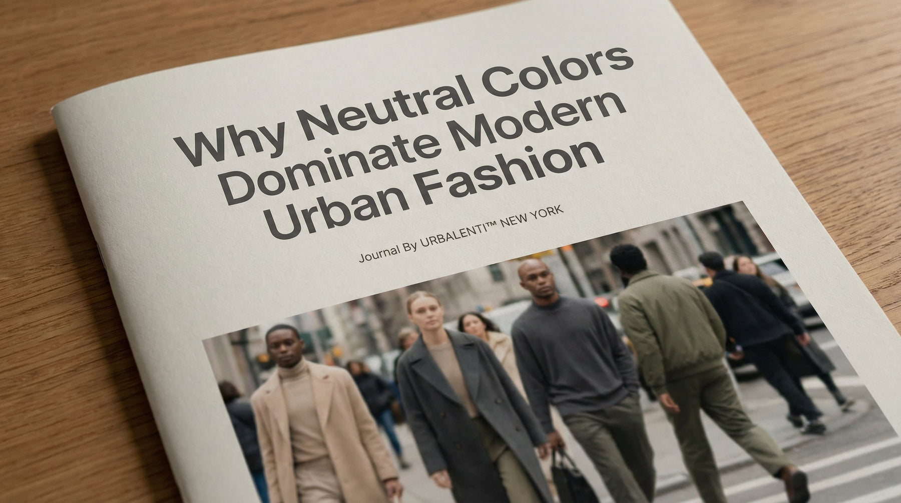 An urban setting showcasing modern street style, depicting individuals dressed in neutral tones and minimalist outfits that embody the theme 'Understanding the Power of Minimalist Color Palettes' in urban fashion.