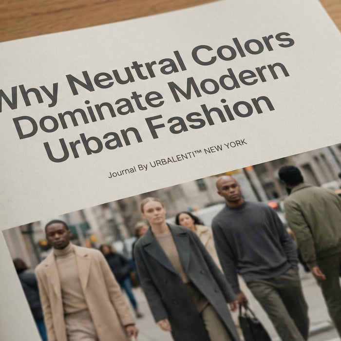 An urban setting showcasing modern street style, depicting individuals dressed in neutral tones and minimalist outfits that embody the theme 'Understanding the Power of Minimalist Color Palettes' in urban fashion.
