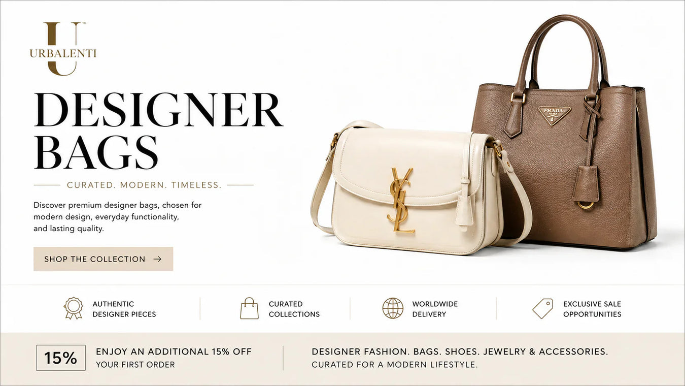 Stylish display of luxury Designer Bags from URBALENTI™, featuring a chic collection that includes premium quality handbags designed for an elevated wardrobe.