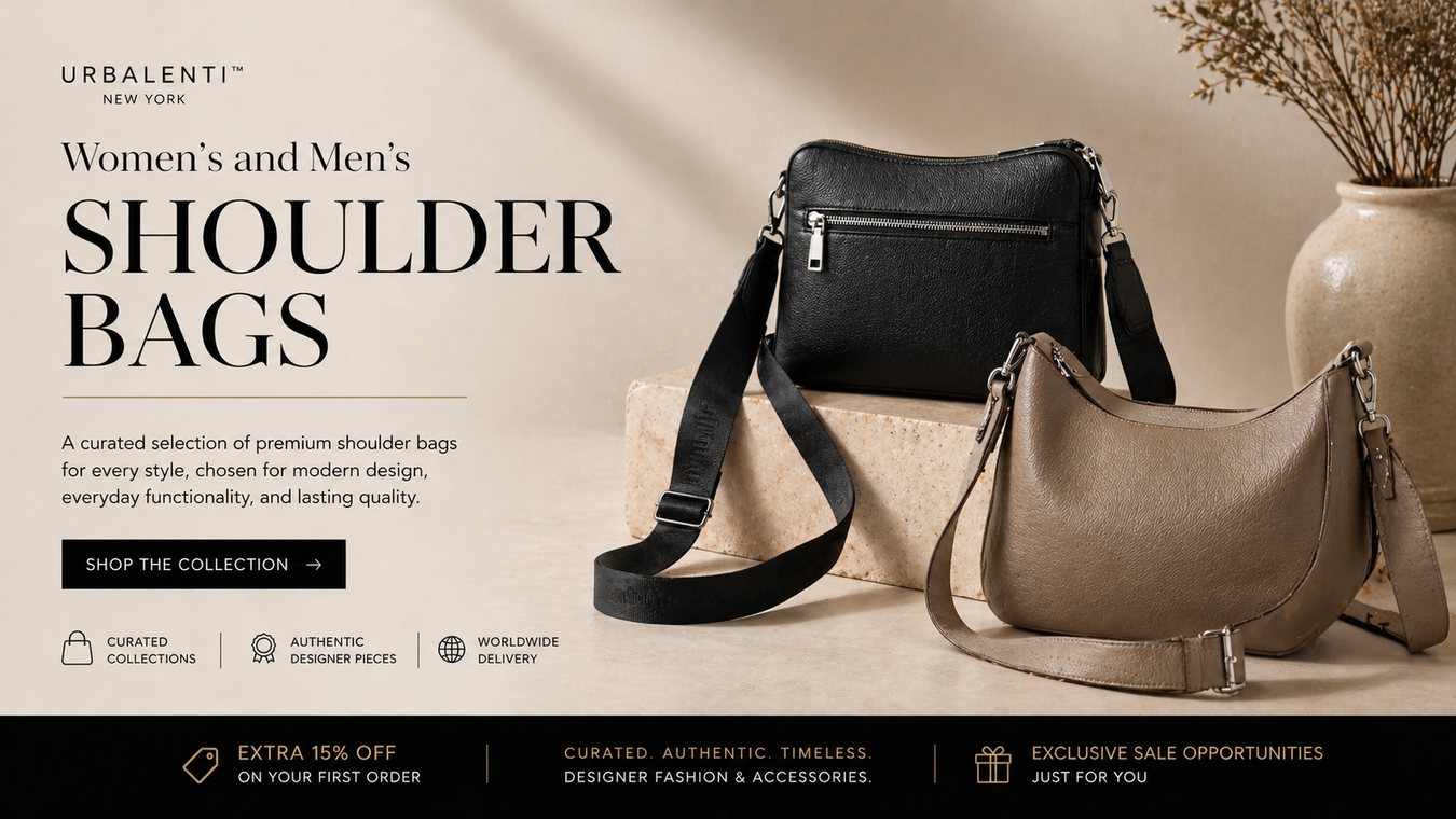 Discover a stylish display of Women's and Men's Shoulder Bags featuring premium designs. This image showcases a collection of shoulder bags in elegant colors, highlighting their versatility and modern aesthetic.