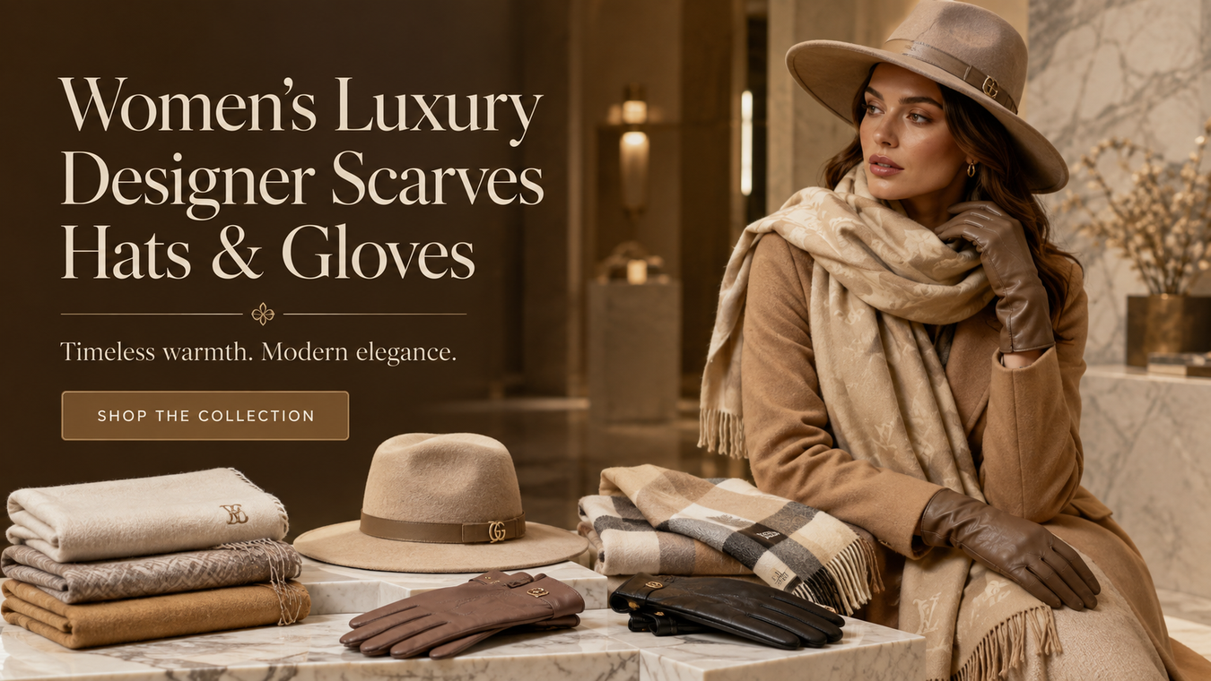 Women's and Men's Designer Scarves, Hats & Gloves collection showcasing luxury accessories including stylish scarves, fashionable hats, and elegant gloves. Perfectly curated for warmth and style at URBALENTI™ NYC.