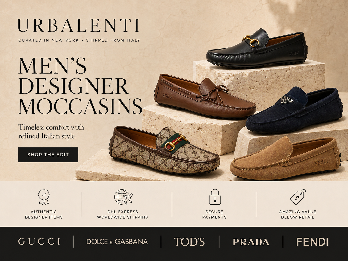 Stylish collection of Men's Designer Moccasins featuring high-quality materials and refined Italian style. Various designs displayed including Tod's Gray Nubuc Leather Moccasin, showcasing luxury and elegance for both casual and formal occasions.