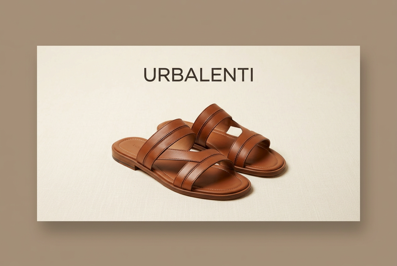 Brown leather men's flat sandals displayed by Urbalenti, ideal for Designer Flat Sandals for Men shoppers—Shop Designer Flat Sandals for Men at Urbalenti.