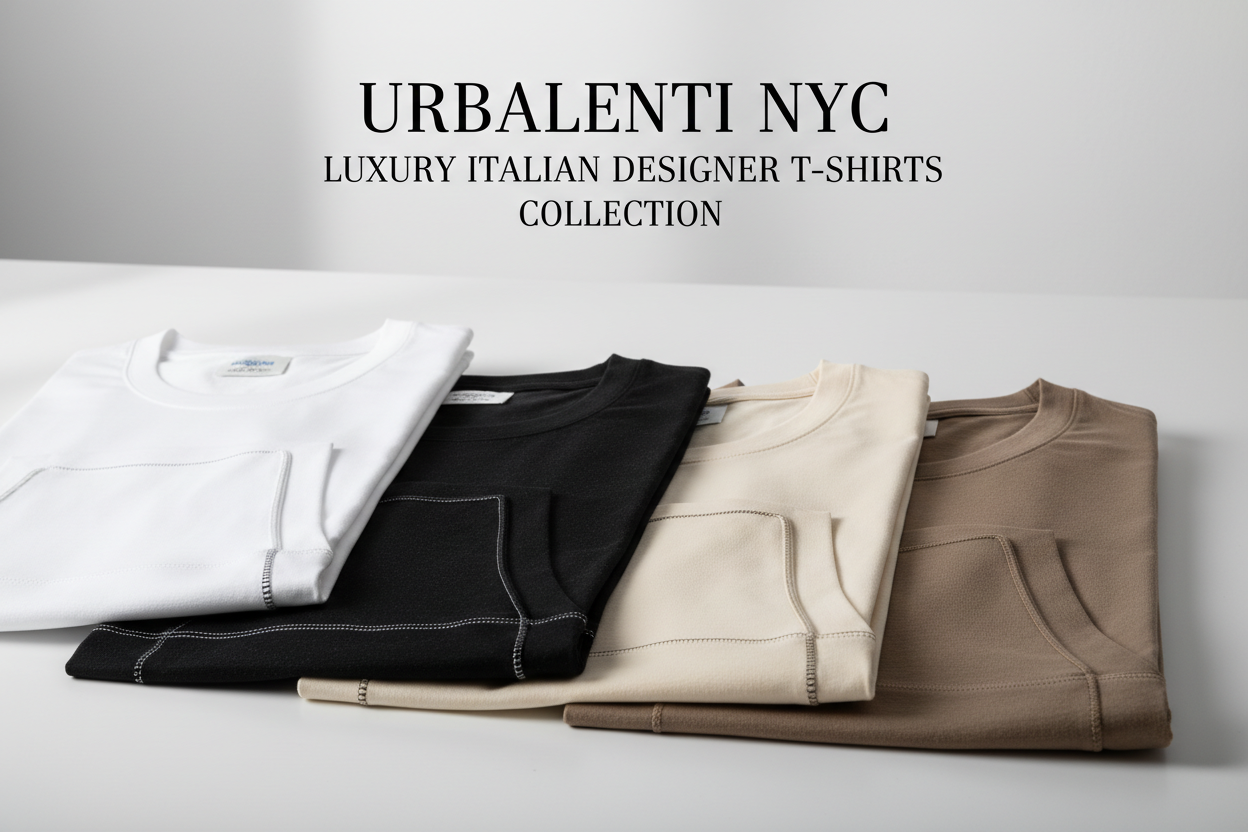 Luxury white, black, beige, and brown cotton T-shirts arranged on a studio surface for the Designer T-Shirts collection; Shop today online ashipped from Italy Designer T-Shirts for Men and Women at Urbalenti.