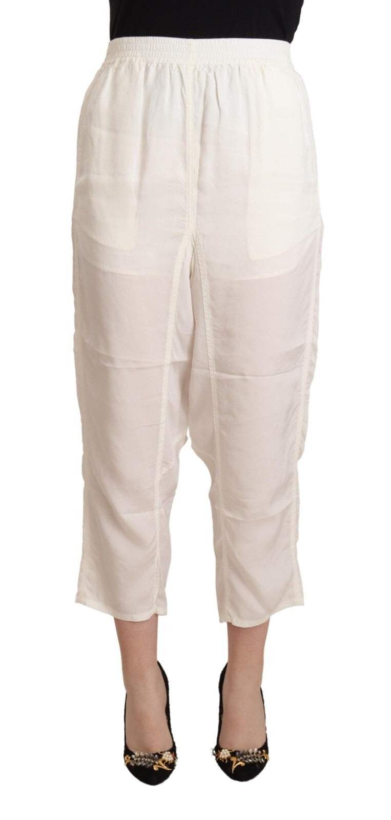 Calças cropped brancas de cintura alta para mulheres da Maison Margiela