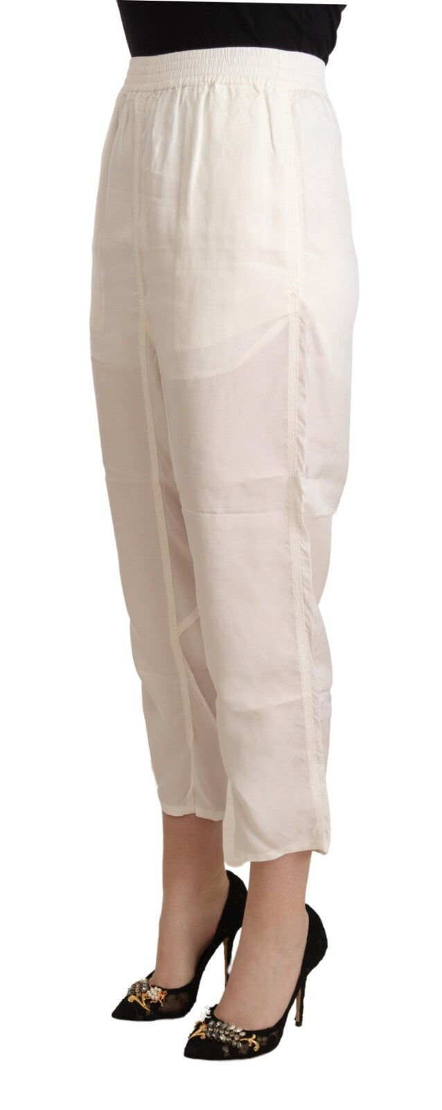Calças cropped brancas de cintura alta para mulheres da Maison Margiela