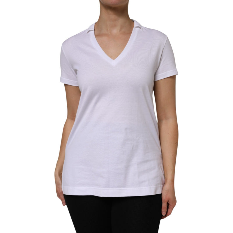 T-shirt blanc à manches courtes et col V en coton Dolce & Gabbana