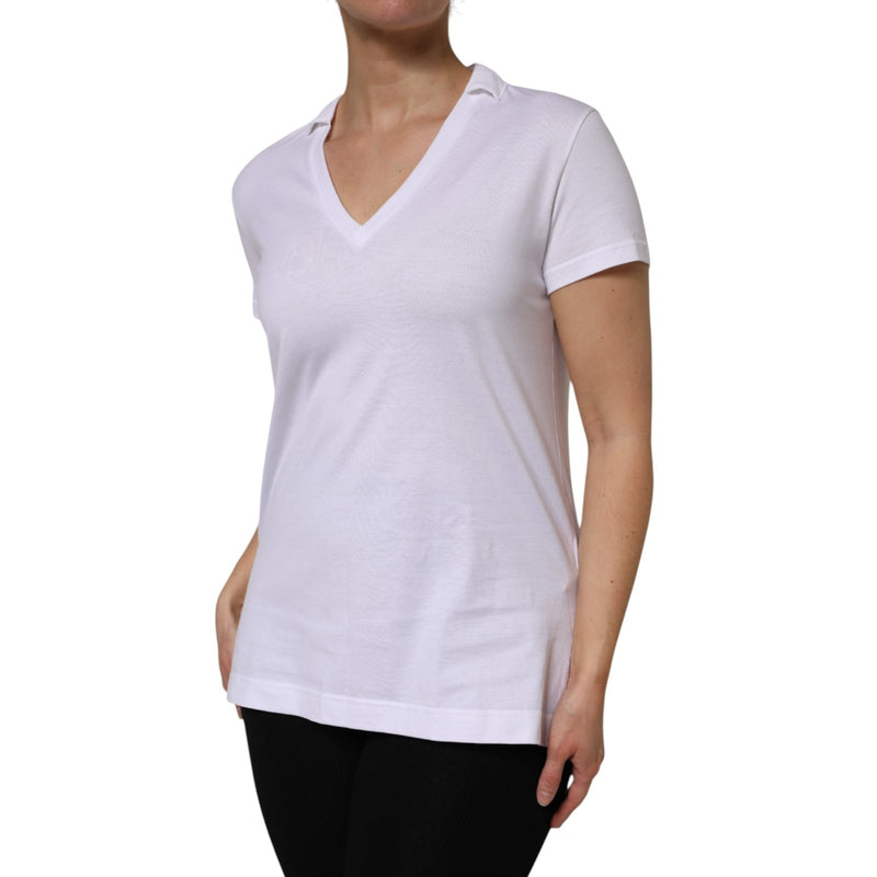 T-shirt blanc à manches courtes et col V en coton Dolce & Gabbana