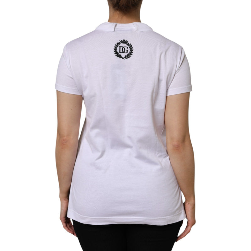 T-shirt blanc à manches courtes et col V en coton Dolce & Gabbana