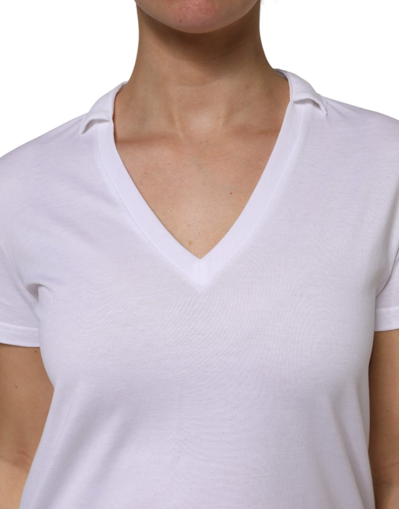 T-shirt blanc à manches courtes et col V en coton Dolce & Gabbana