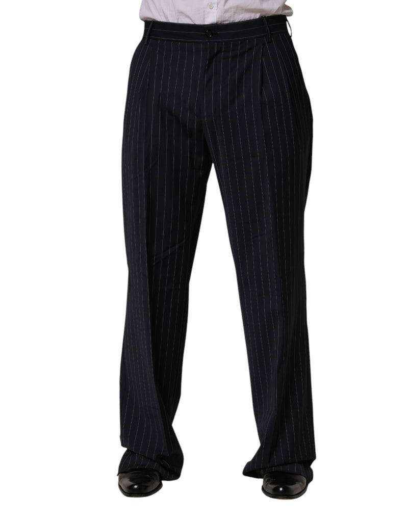 Pantaloni eleganti dritti neri a righe da uomo Dolce & Gabbana
