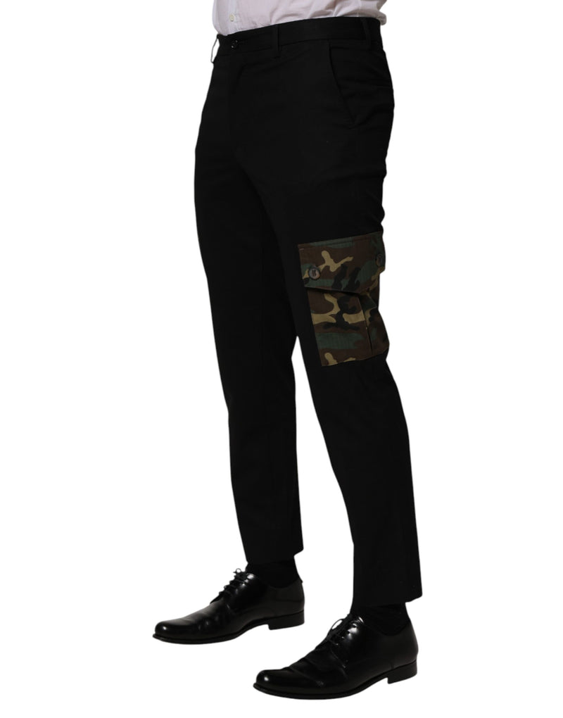 Pantalones de vestir cargo ajustados de algodón negro de Dolce & Gabbana