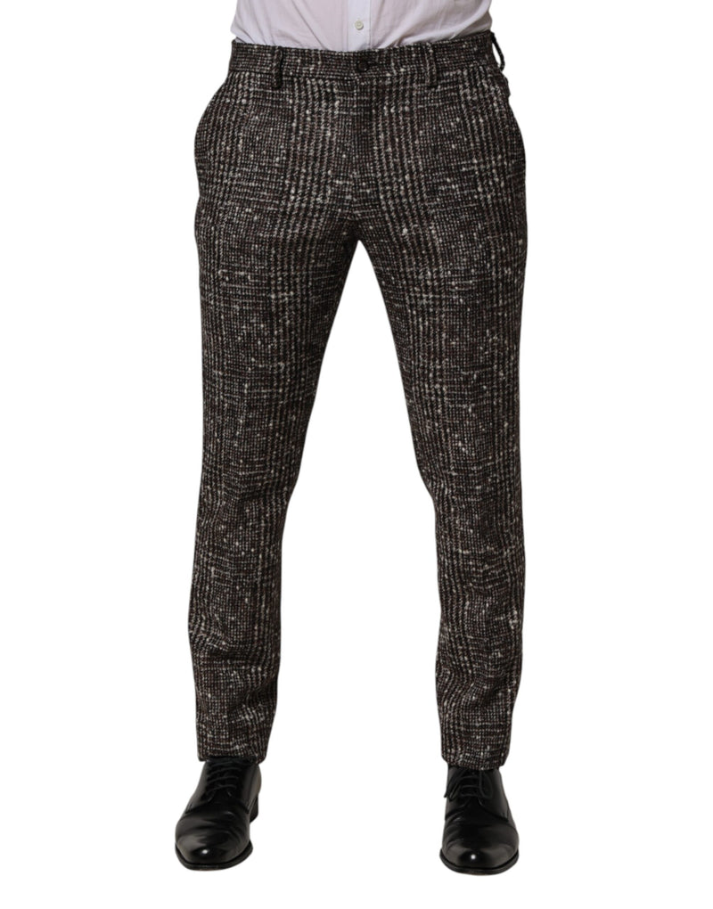 Pantalon de costume ajusté à carreaux marron en laine Dolce & Gabbana