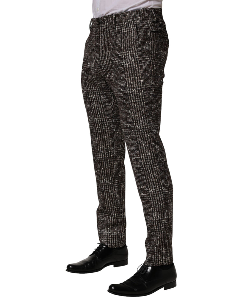 Pantalon de costume ajusté à carreaux marron en laine Dolce & Gabbana