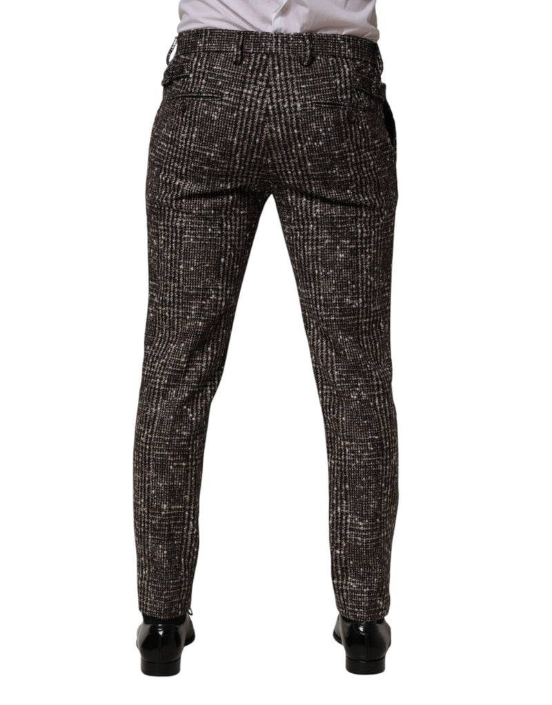 Pantalon de costume ajusté à carreaux marron en laine Dolce & Gabbana