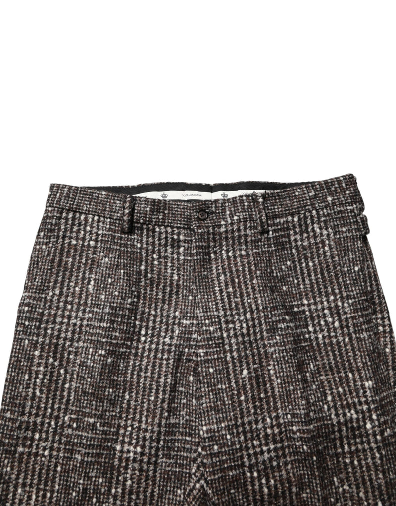 Pantalon de costume ajusté à carreaux marron en laine Dolce & Gabbana