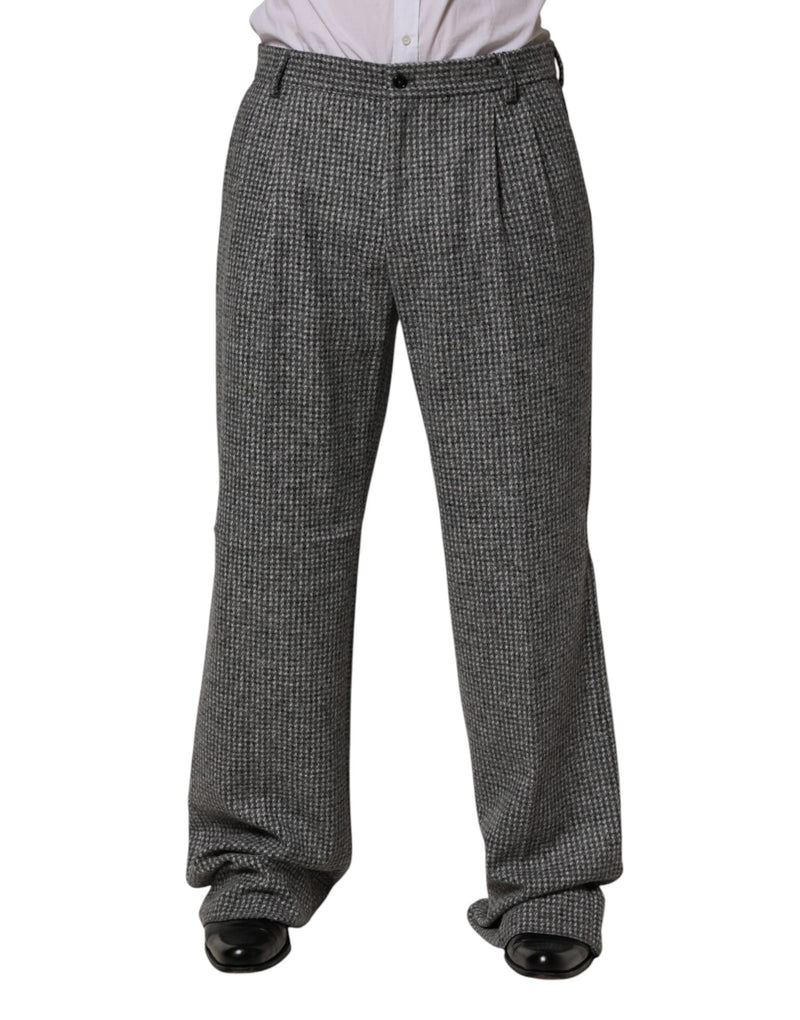 Pantalones de vestir rectos de pata de gallo gris de Dolce & Gabbana