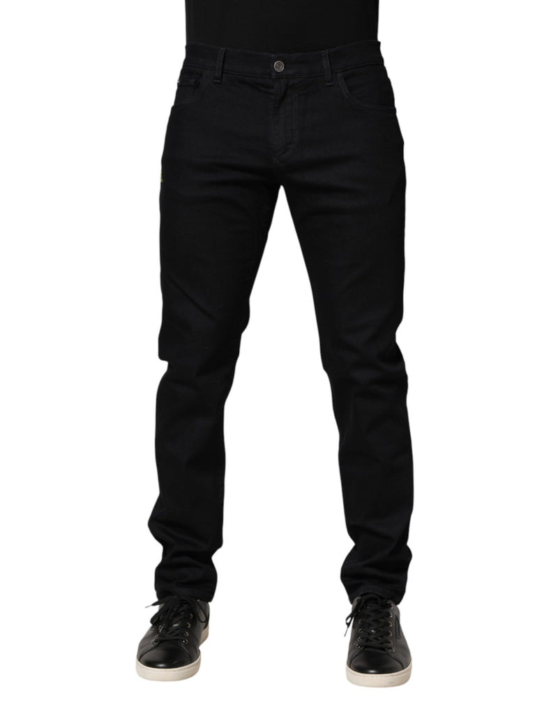 Jeans skinny da uomo in denim nero a fiori di cotone Dolce & Gabbana