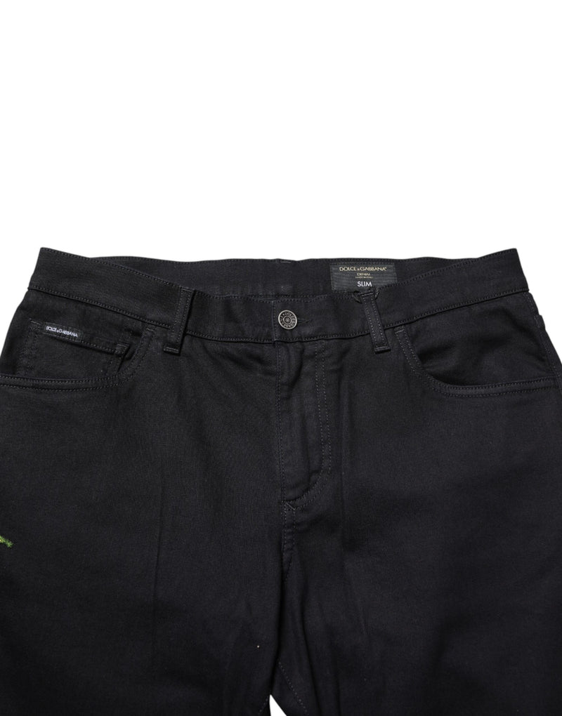 Jeans skinny da uomo in denim nero a fiori di cotone Dolce & Gabbana