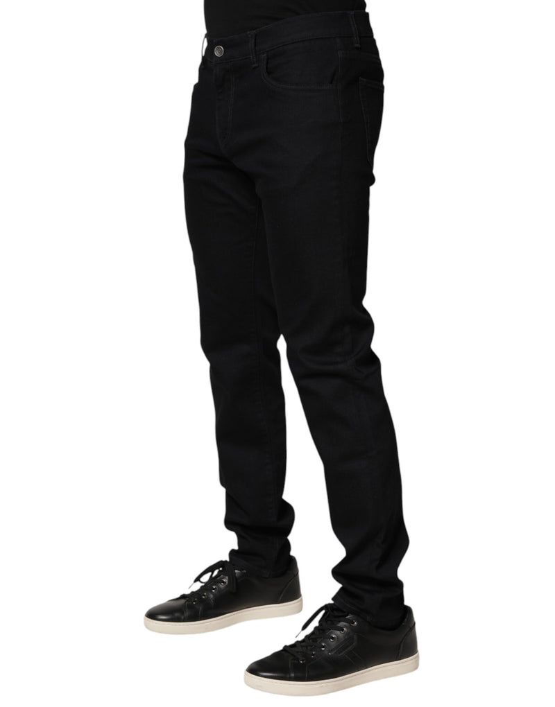Jeans skinny da uomo in denim nero a fiori di cotone Dolce & Gabbana