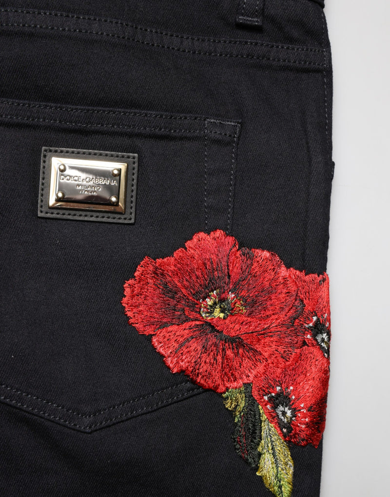 Jeans skinny da uomo in denim nero a fiori di cotone Dolce & Gabbana