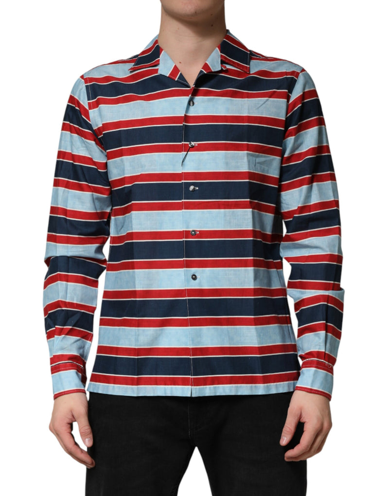 Dolce & Gabbana Camicia da uomo a righe multicolori in cotone con bottoni