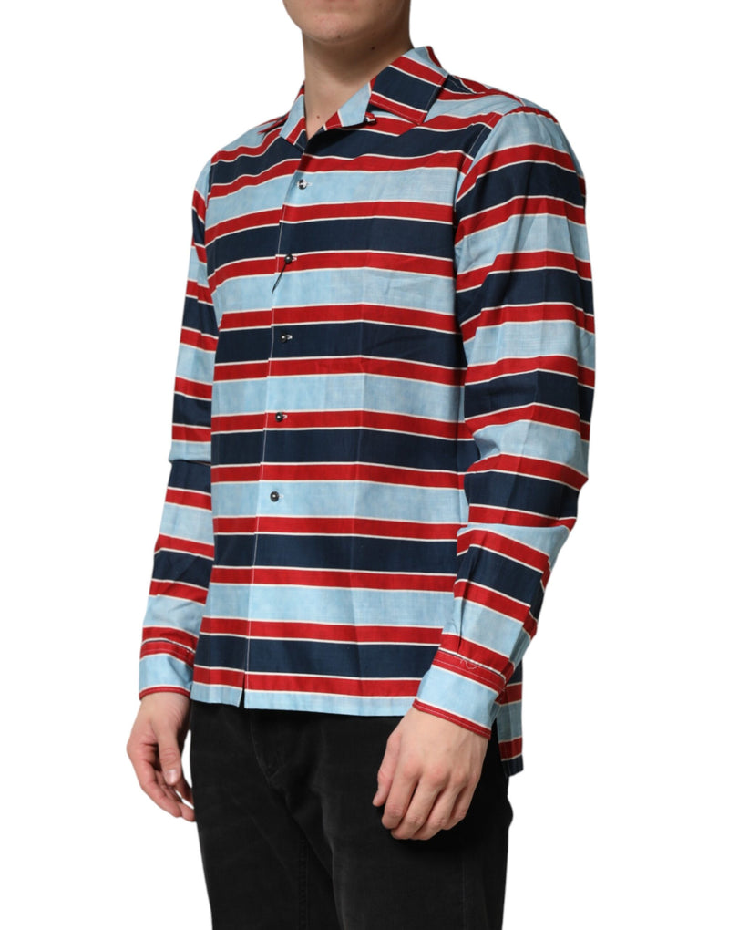 Dolce & Gabbana Camicia da uomo a righe multicolori in cotone con bottoni